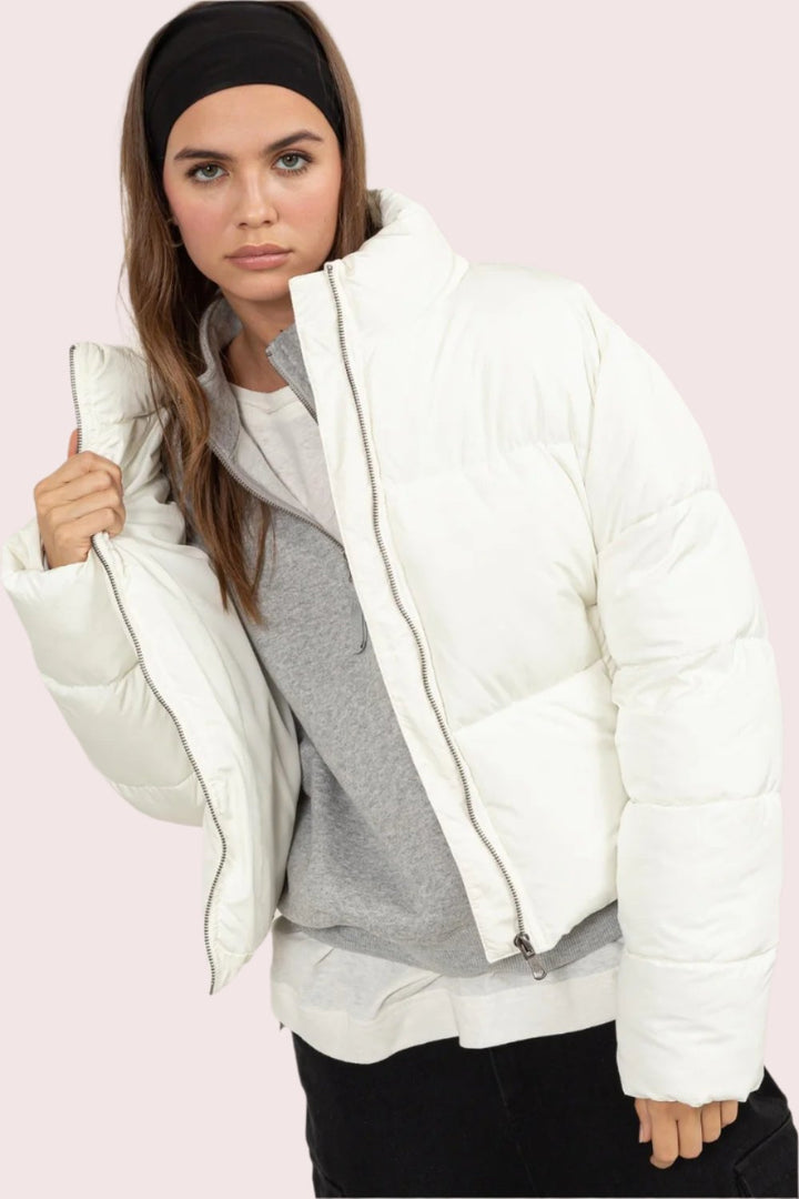 HYFVE Quilted Back Drawstring Puffer Jacket In Cream