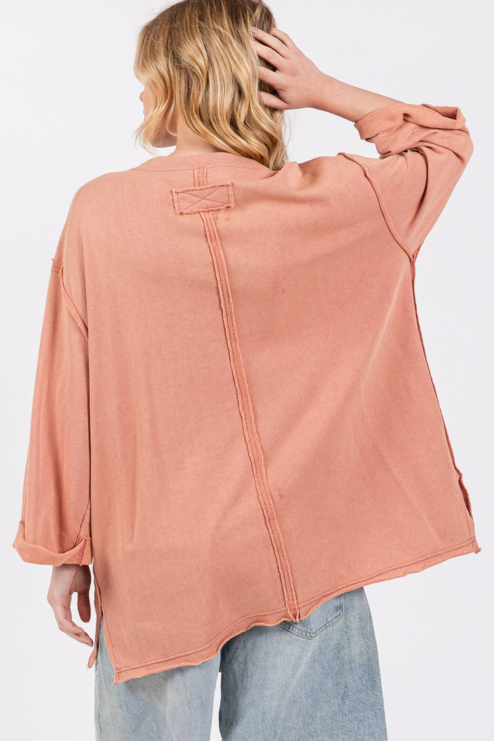 SAGE + FIG American Flag Patch Drop Shoulder Top In Indian Pink