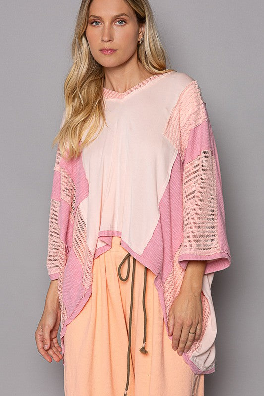 POL High-Low V-Neck Top In Blush Pink