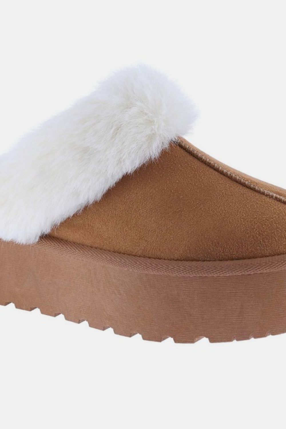 Thick Bottom Fur Trim Snow Slippers In Tan