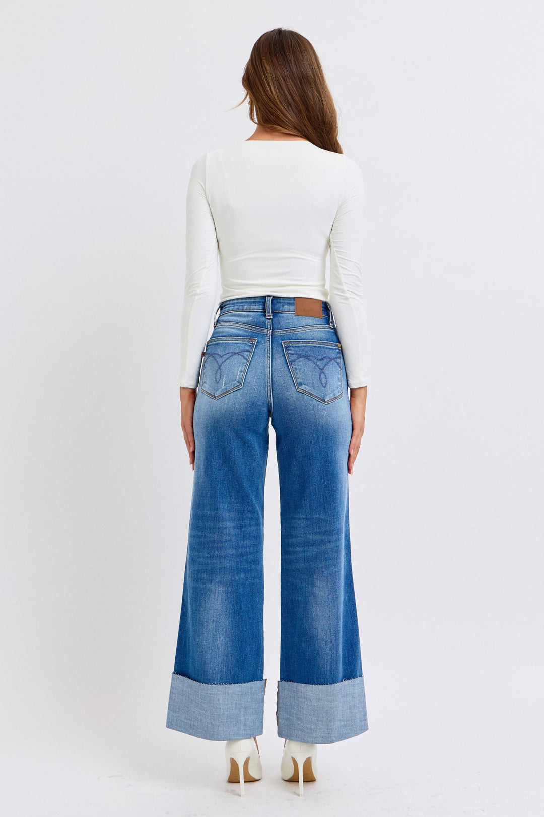 Judy Blue Daisy Distressed High Waist Wide Leg Jeans