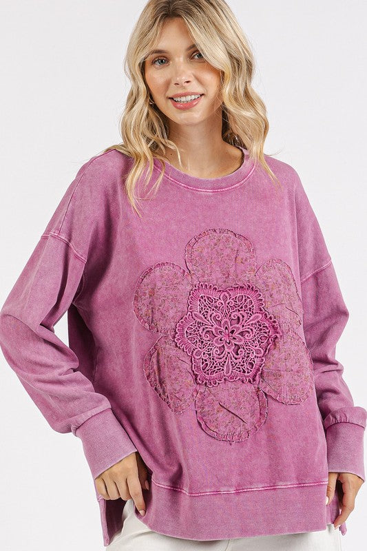 Mittoshop Flower Patch Mineral Wash Sweatshirt In Pink