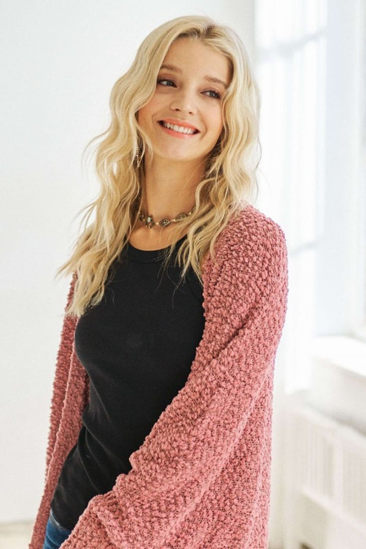 ADORA Popcorn Knit Cardigan In Mauve