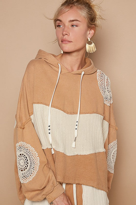 POL Openwork Contrast Hoodie In Wheat