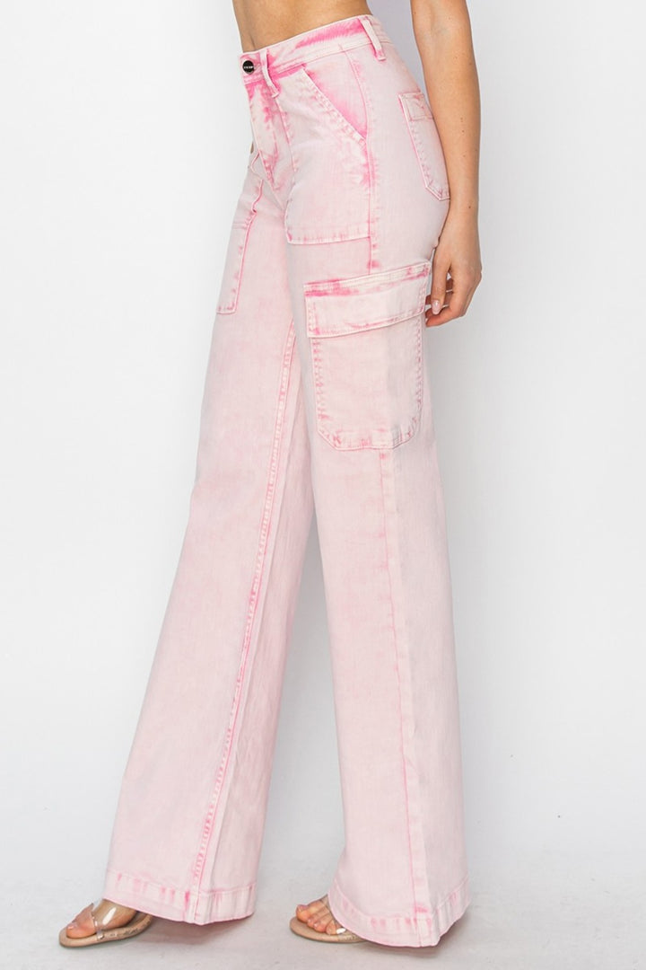 RISEN Blow Pop High Rise Wide Leg Cargo Pocket Jeans