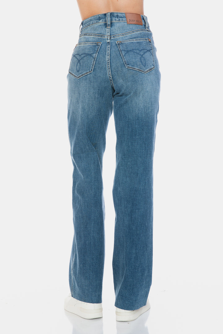 Judy Blue Faye Tummy Control Cut Raw Hem Straight Jeans