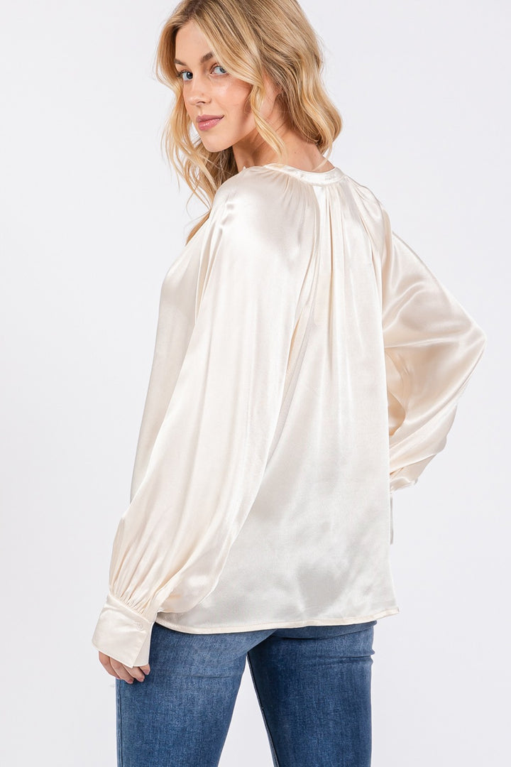 SAGE + FIG Notched Long Sleeve Top In Ivory