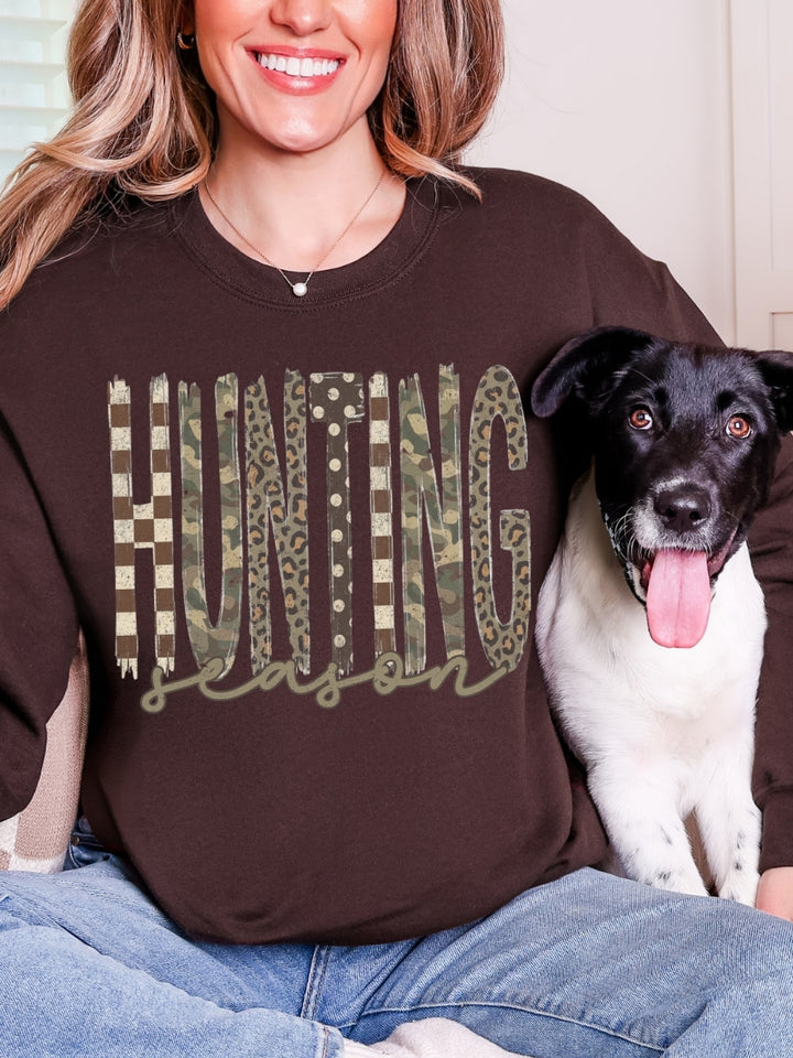 Retro Camo Combo Hunting Season Graphic Crewneck Sweatshirt