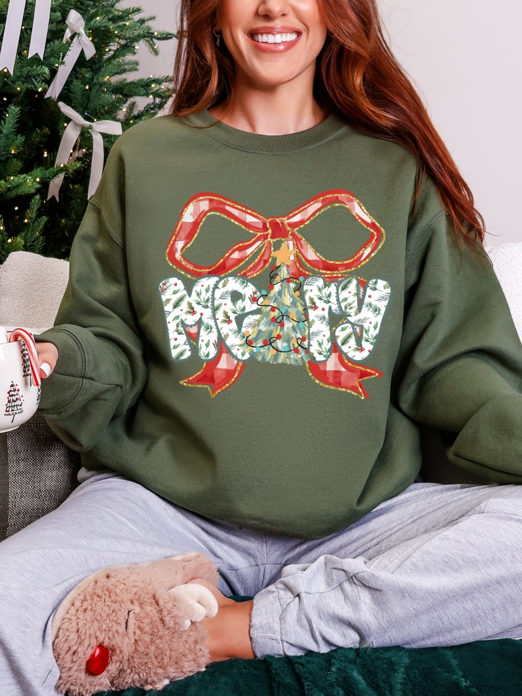 Gildan Christmas Preppy Floral Merry Sweatshirt