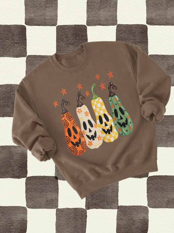 Retro Fall Pumpkins Graphic Crewneck Sweatshirt