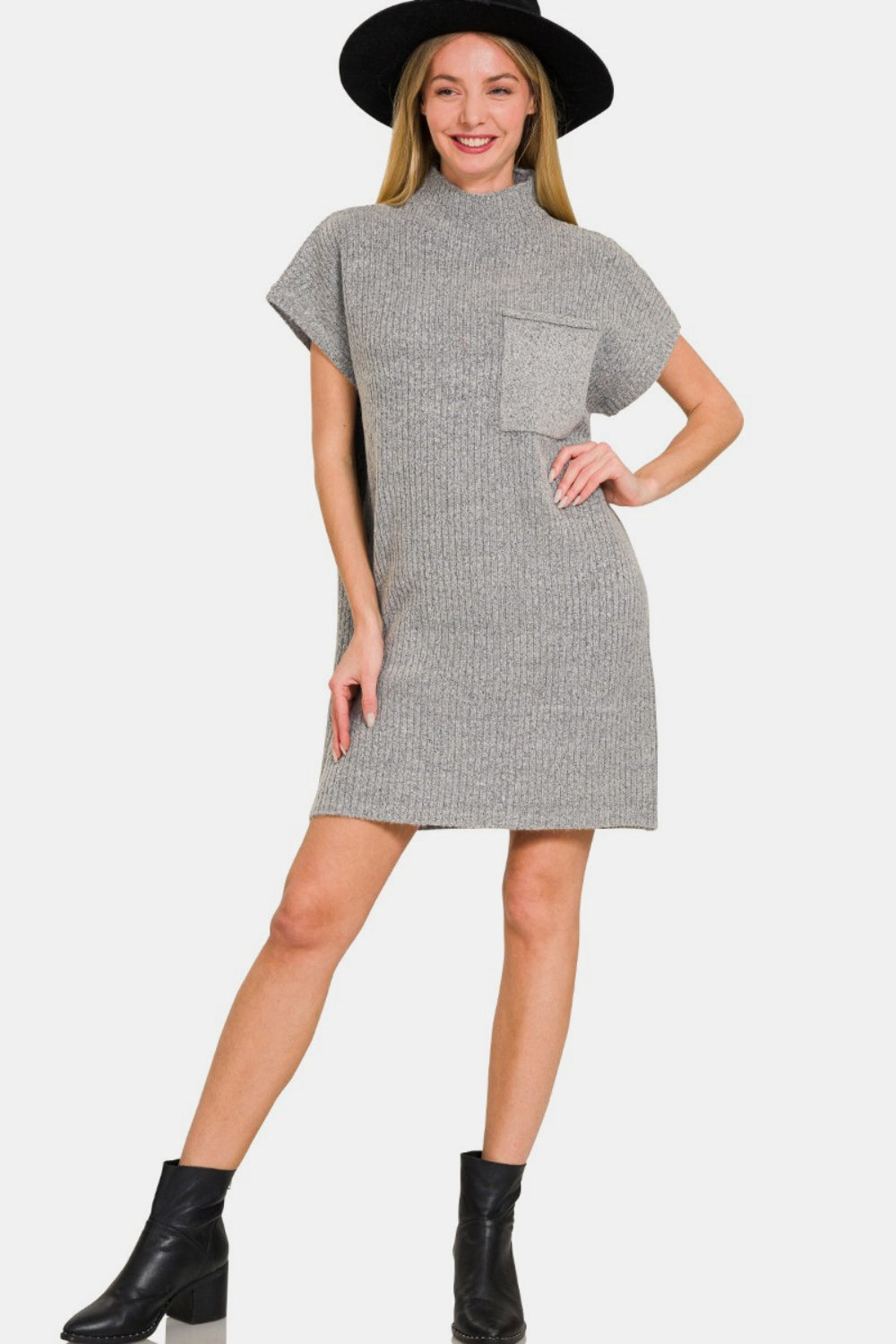 Zenana Sweater Mini Dress In Grey