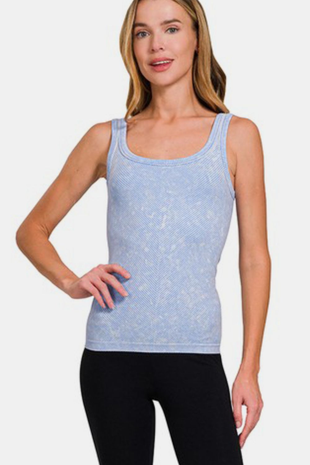 Zenana Ribbed Scoop Neck Tank In Light Blue