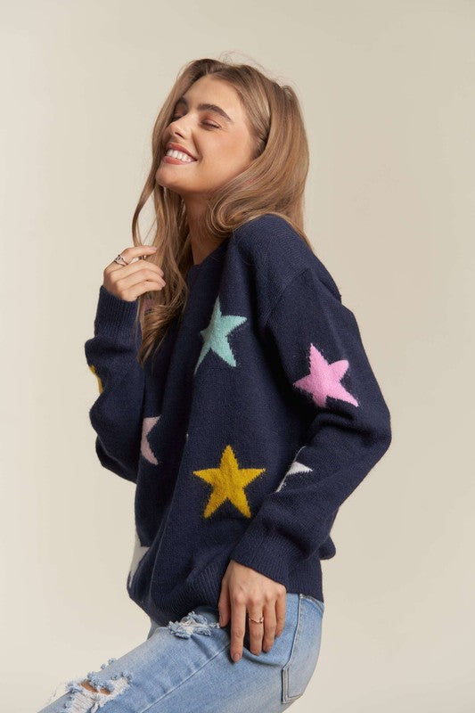 ADORA Stars Pattern Sweater In Dark Navy