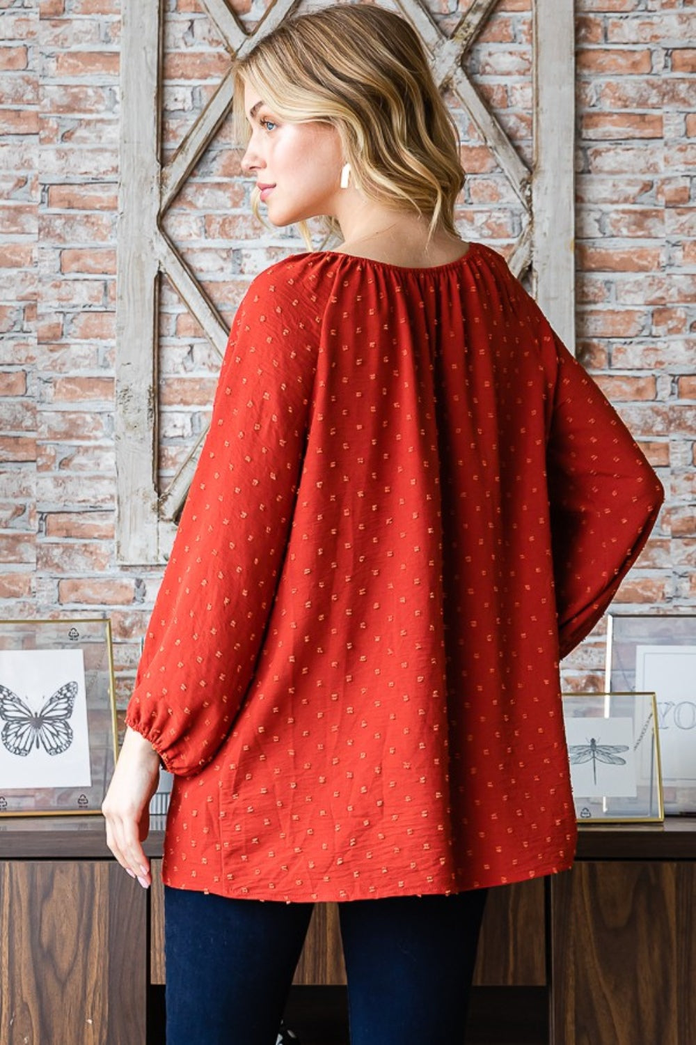 Heimish Swiss Dot Off Shoulder Top In Rust