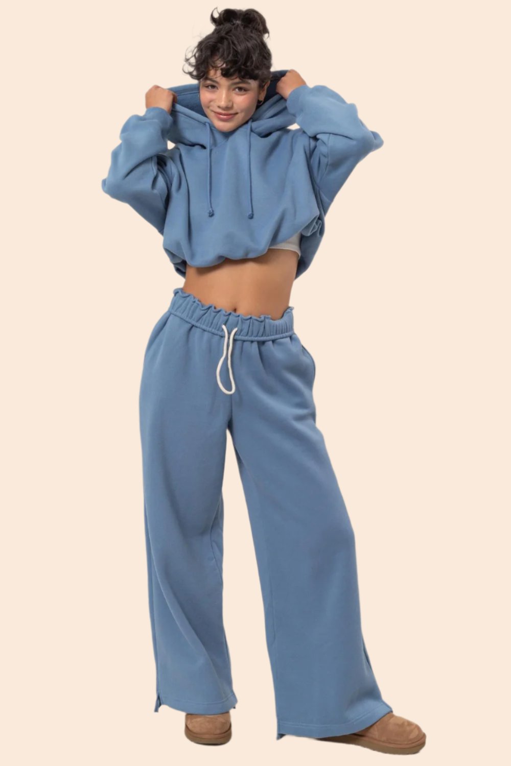 HYFVE Bubble Hem Cropped Hoodie In Gray Blue