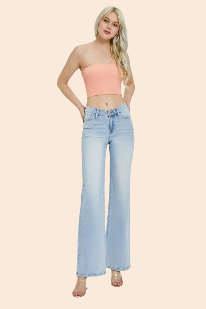 RISEN Whitney Wide Leg V Dipped Front Waist Jeans