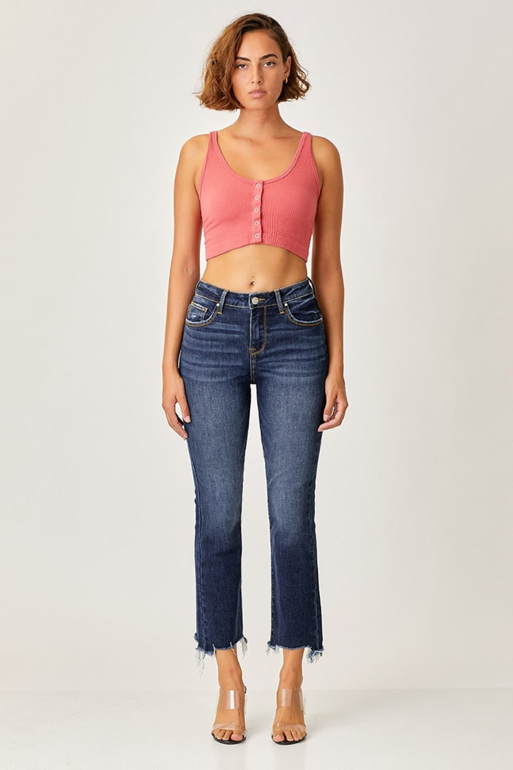 Risen Fash Frayed Hem Cropped Straight Jeans