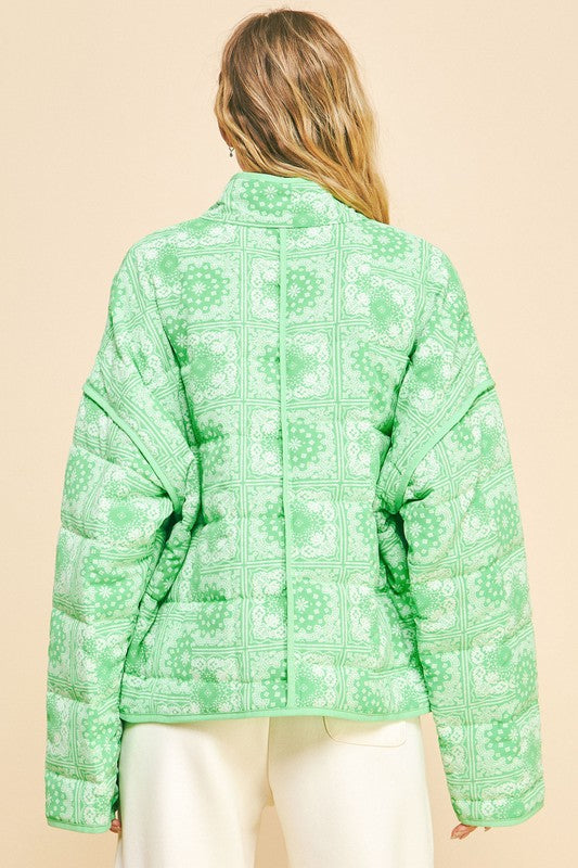 Davi & Dani Vintage Print Jacket In Neon Green