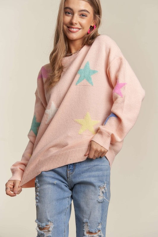 ADORA Stars Pattern Sweater In Blush