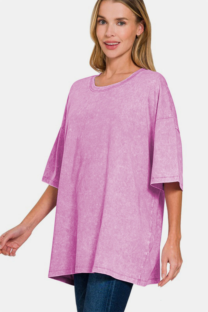 Zenana Washed Oversized T-Shirt In Moonlit Mauve