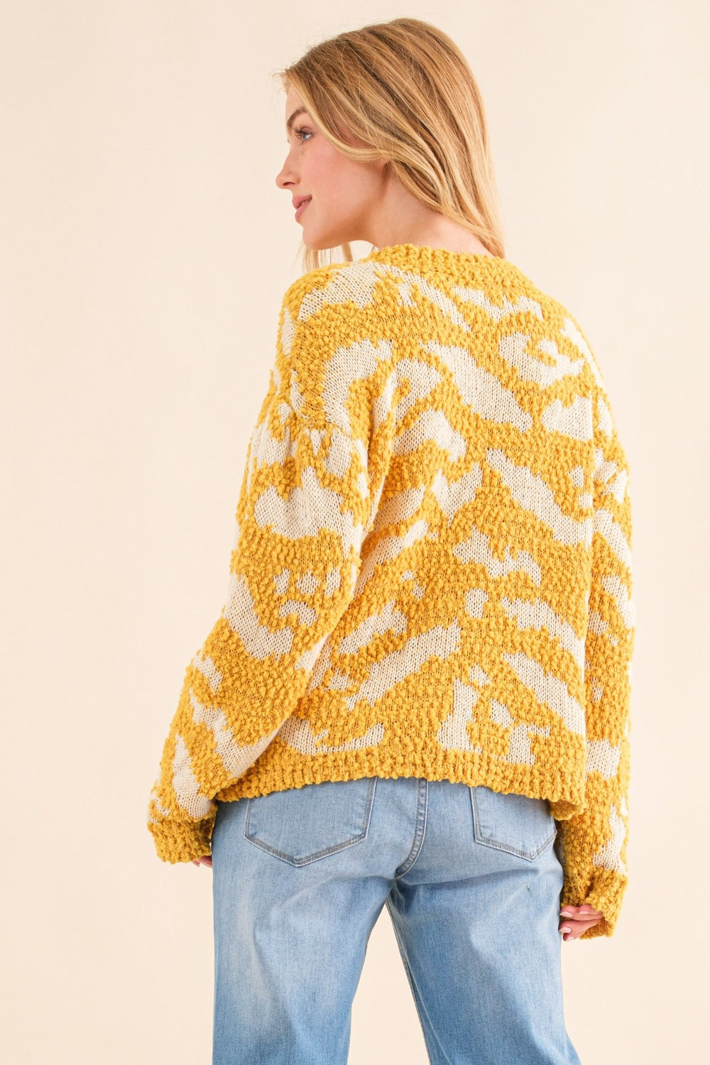 And The Why Textured Pattern Contrast Sweater In Mustard