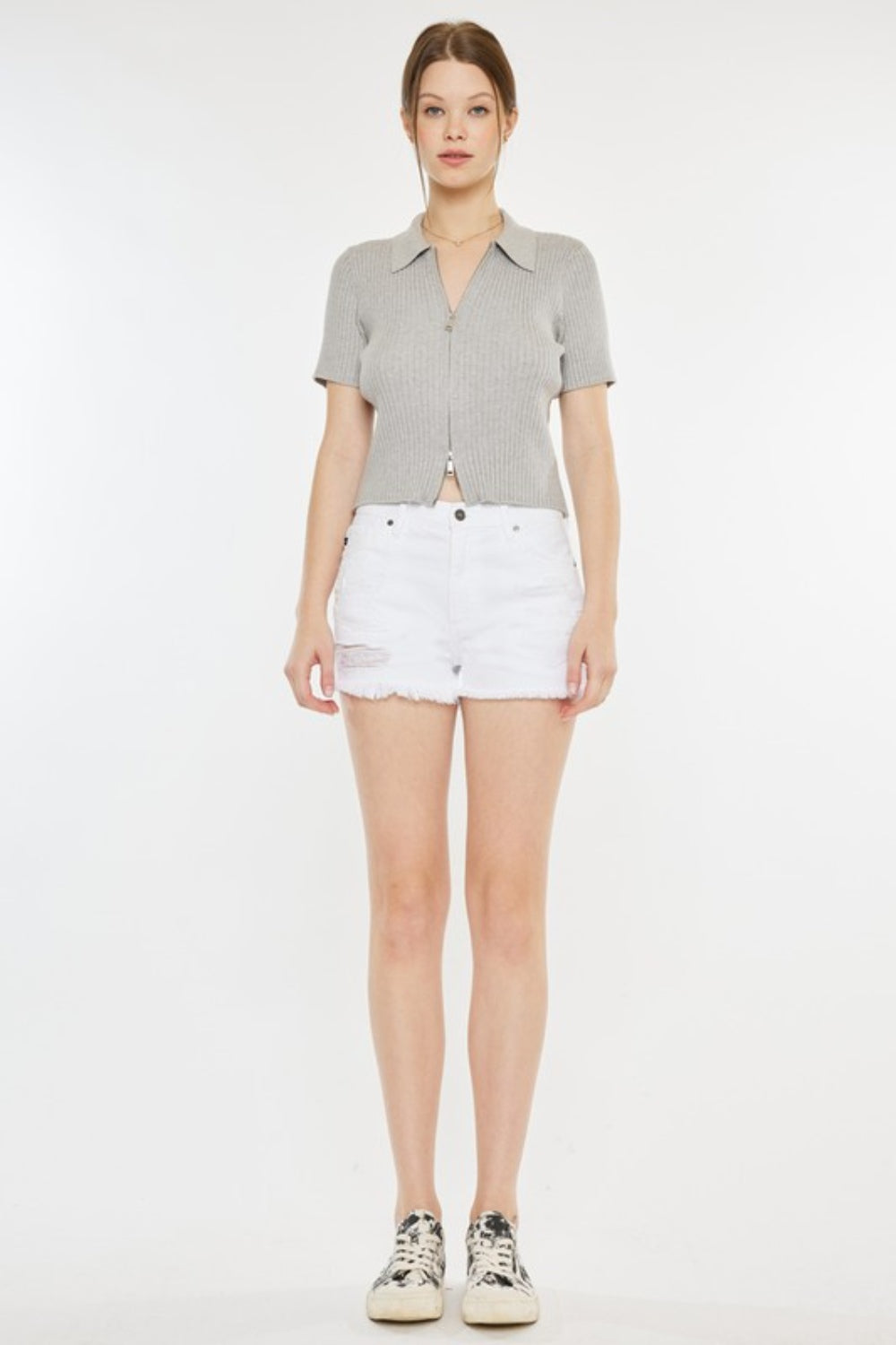 Kancan Amelia Raw Hem Distressed Denim Shorts