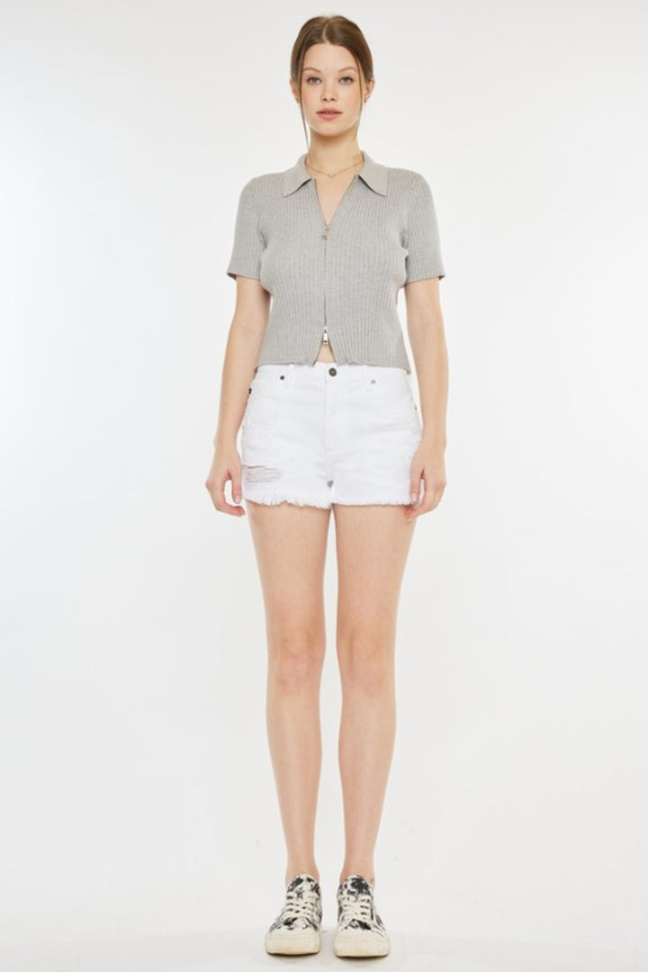 Kancan Amelia Raw Hem Distressed Denim Shorts