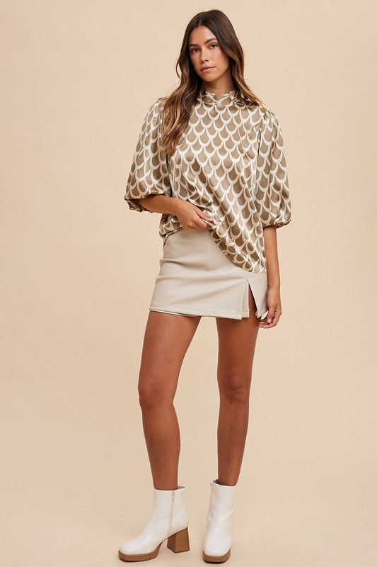 Annie Wear Tie Back Abstract Print Blouse In Khaki