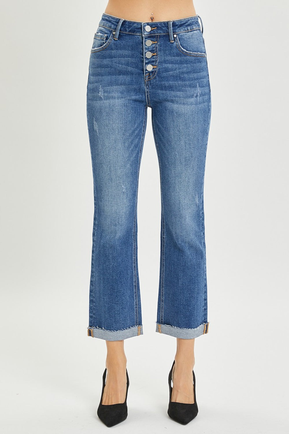 RISEN Beth Button Fly Cropped Bootcut Jeans