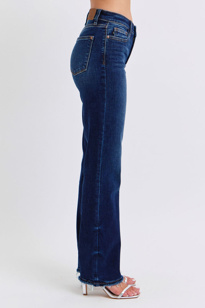 Judy Blue Jacqueline Mid Rise Frayed Hem Straight Leg Jean