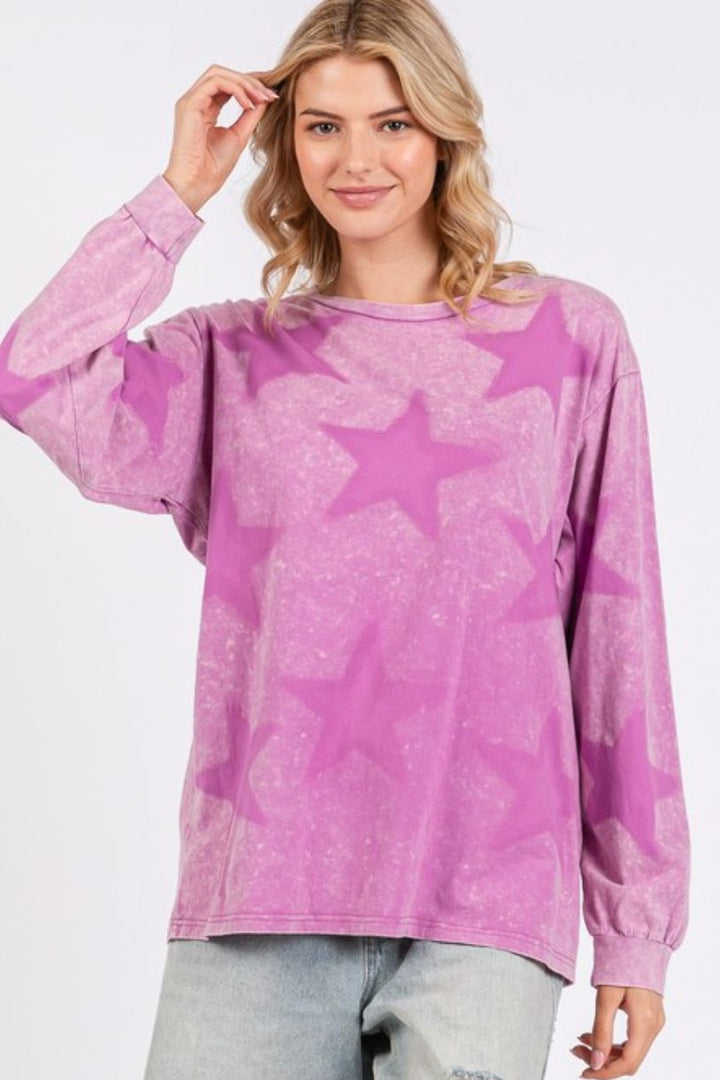 SAGE + FIG Mineral Wash Star Pattern T-Shirt In Moonlit Mauve