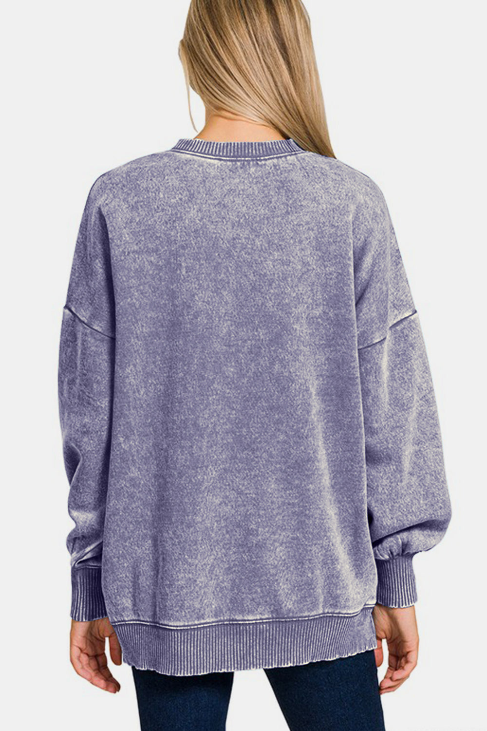 Zenana High-Low Acid Wash Fleece Sweatshirt In Mauve