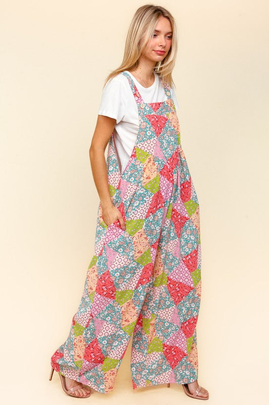 Haptics Printed Wide Leg Overalls In Coral