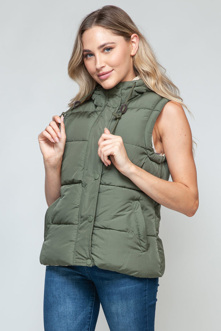 Snobbish Snap and Zip Closure Hooded Vest In Light Olive