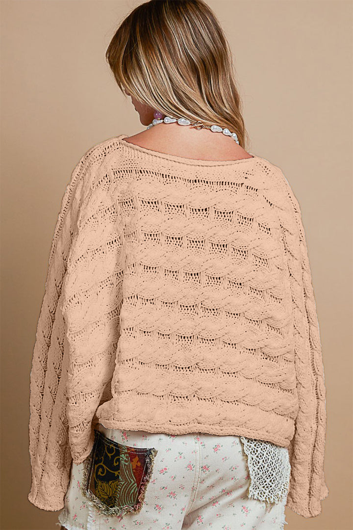 POL Round Neck Cable Knit Cropped Sweater In Honey