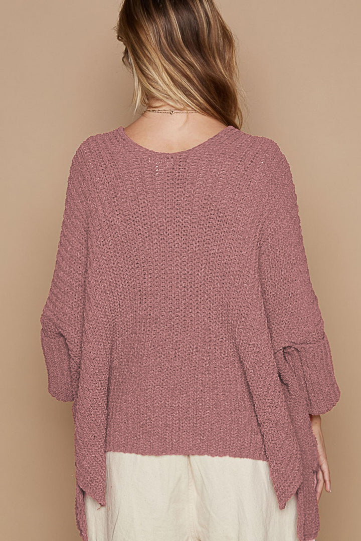 POL Open Front Sweater Cardigan with Pockets In Mauve