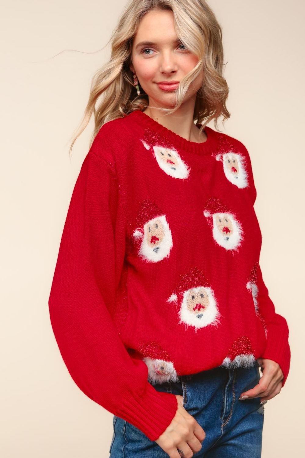 Haptics Santa Sparkle Brushed Sweater In Red