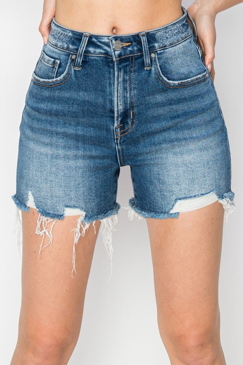 RISEN Mirage High Rise Raw Hem Denim Shorts