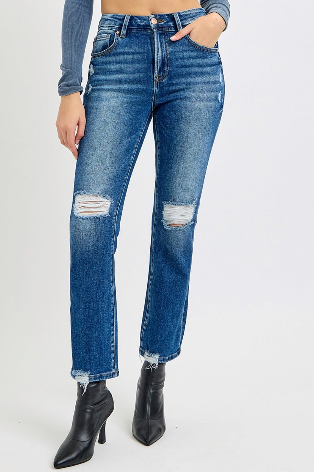 RISEN Pina High Rise Distressed Crop Straight Jeans