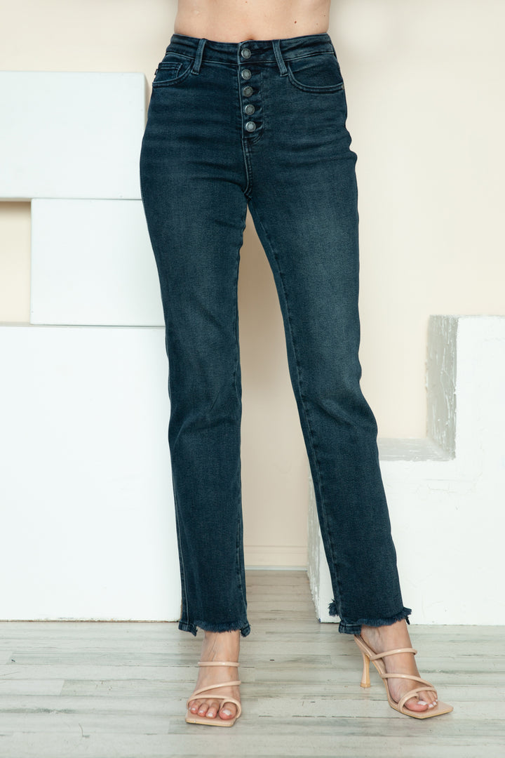 Judy Blue Ava Button Fly Hem Destroy Straight Jeans