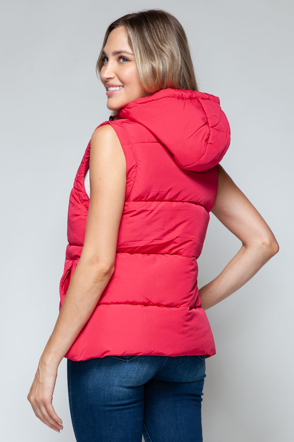 Snobbish Snap and Zip Closure Hooded Vest In Magenta