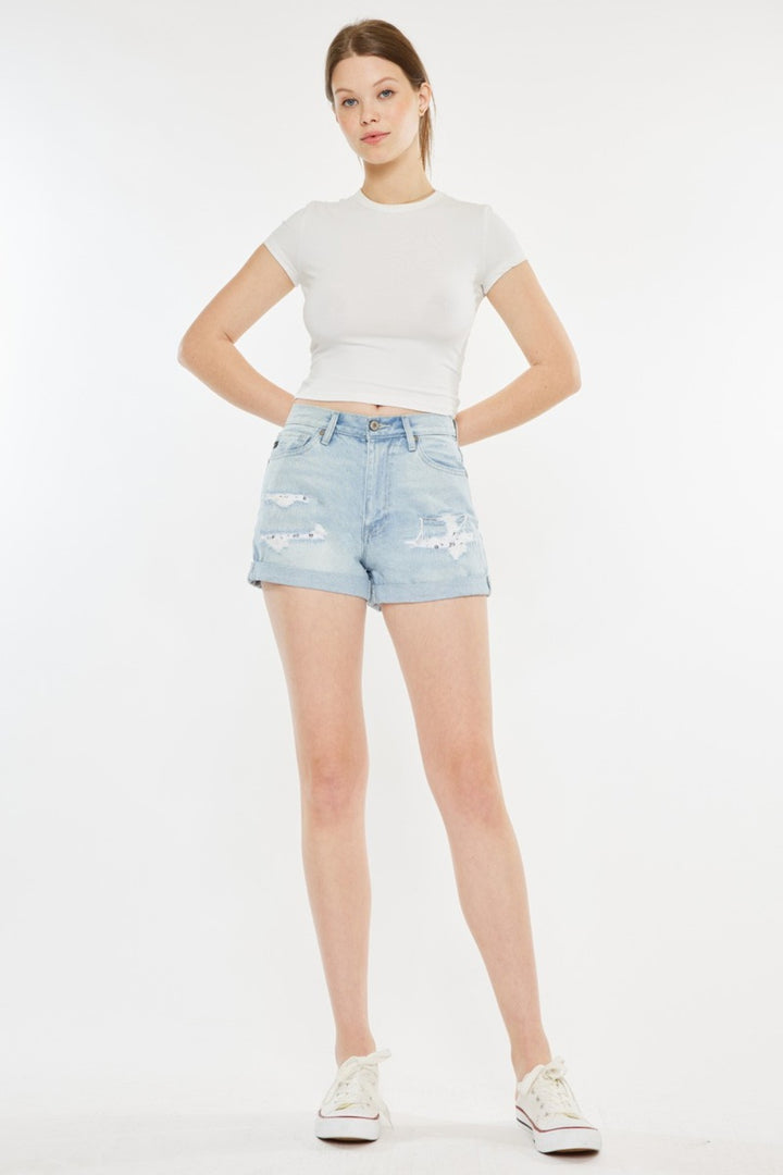 Kancan Aurora High Rise Repaired Mom Denim Shorts