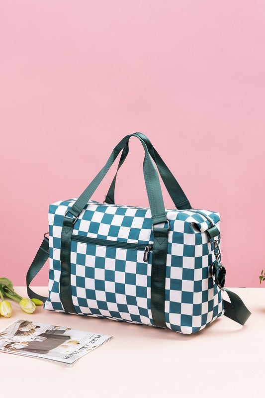 Girly Checkered Multi-Pocket Travel Bag