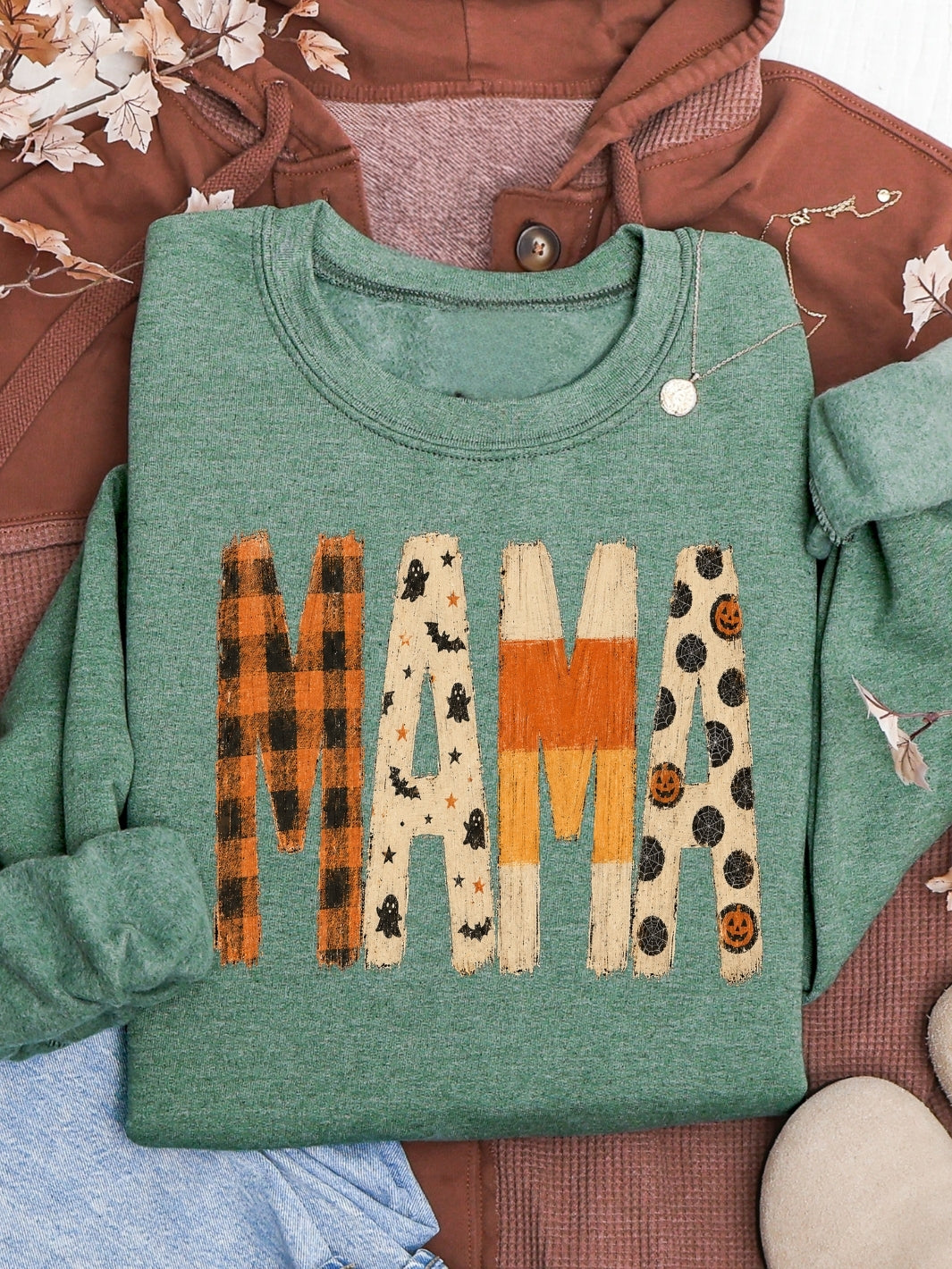 Retro Mama Candy Corn Graphic Crewneck Sweatshirt