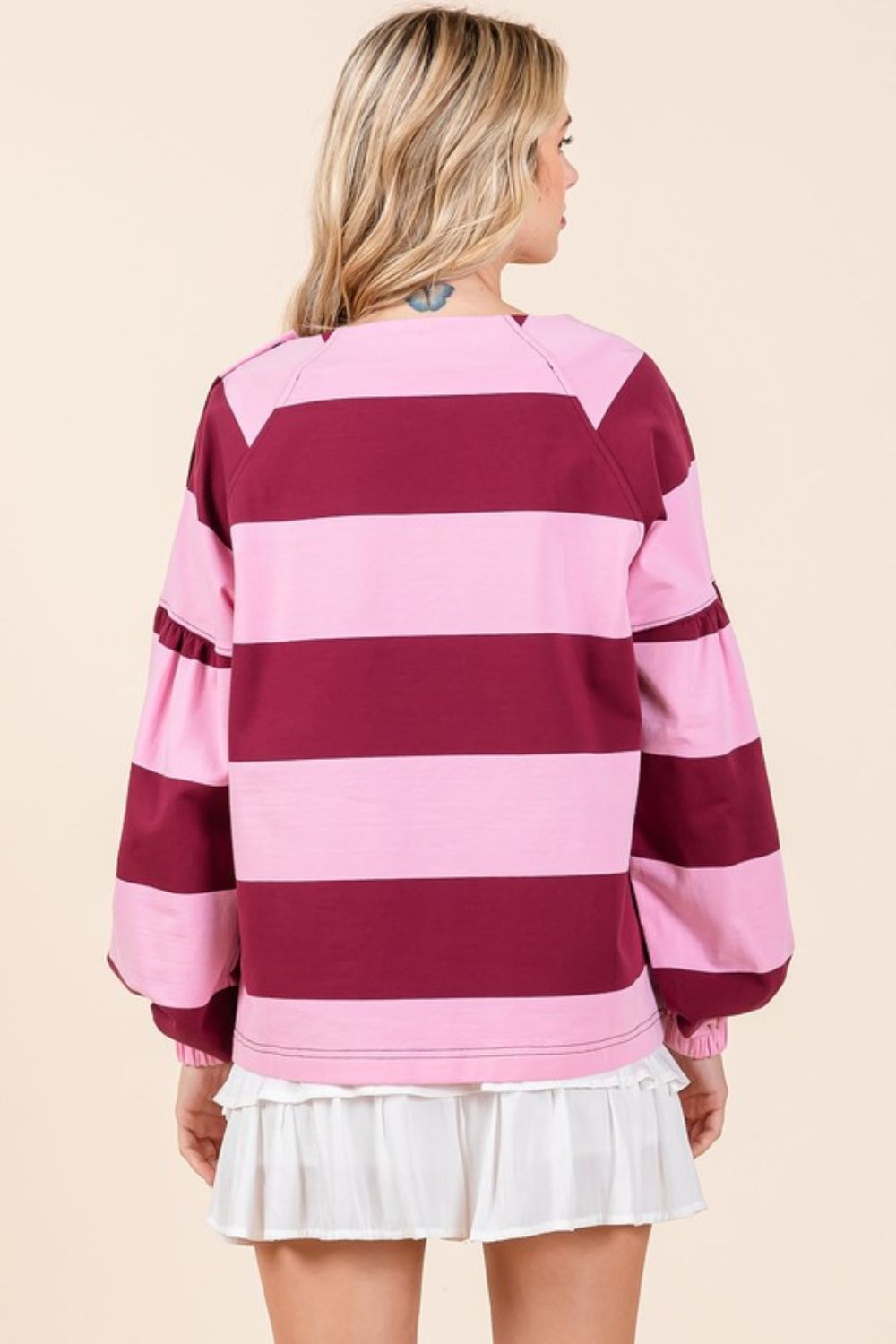 Mittoshop Striped Snap Shoulder Long Top In Pink