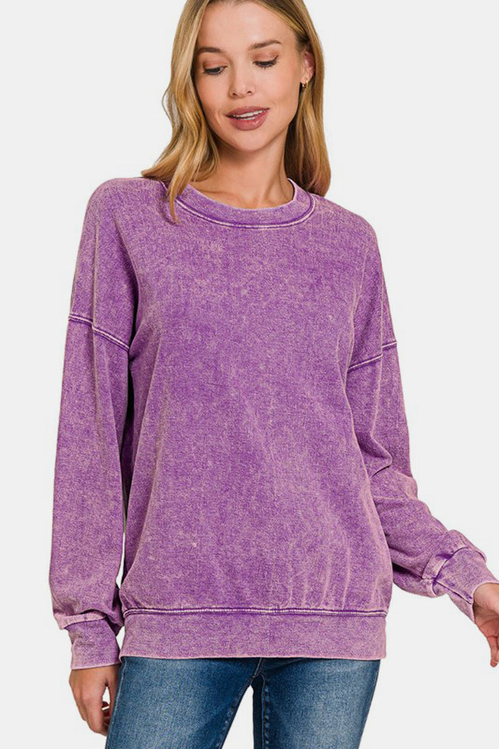 Zenana Washed Dropped Shoulder Sweatshirt In Violet