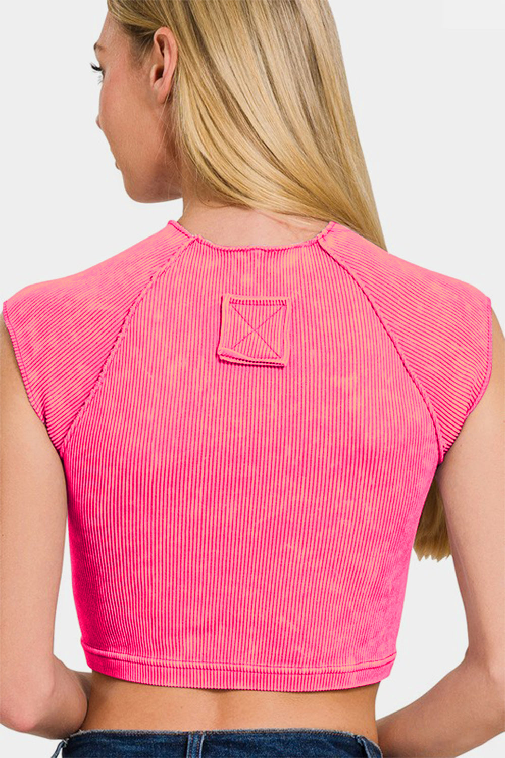 Zenana Ribbed Cropped Top In Hot Pink