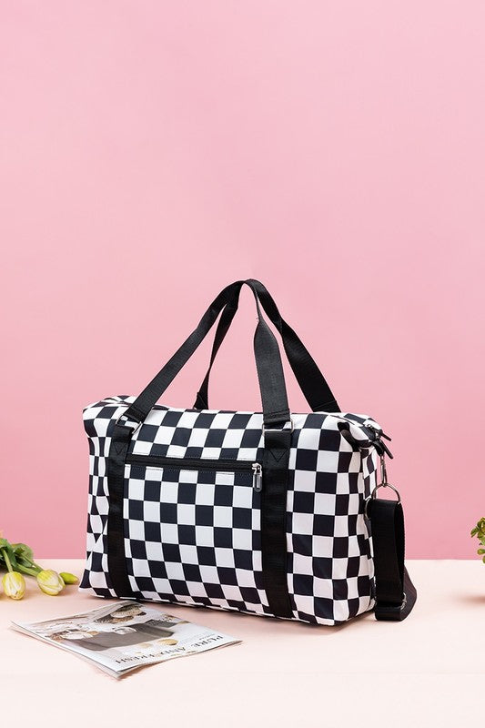 Girly Checkered Multi-Pocket Travel Bag