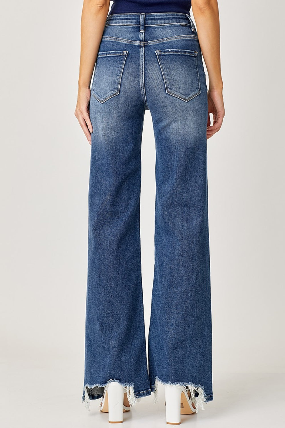 Risen Reece High Rise Frayed Hem Wide Leg Jeans