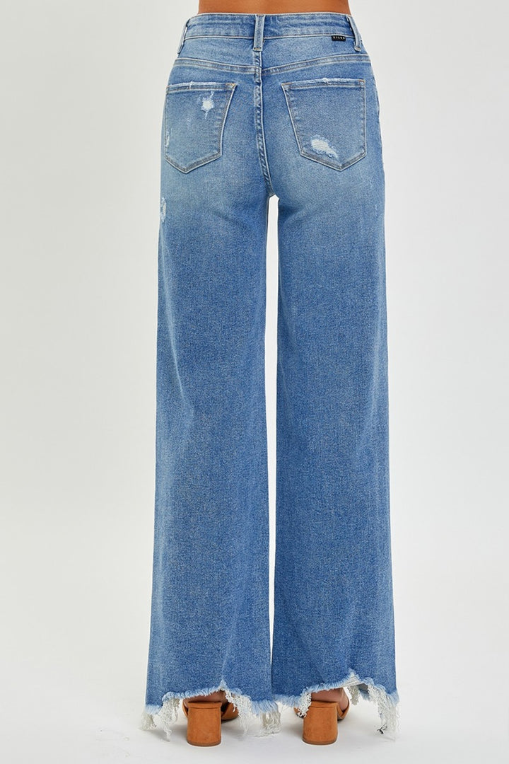 RISEN Haze High Rise Frayed Hem Wide Leg Jeans